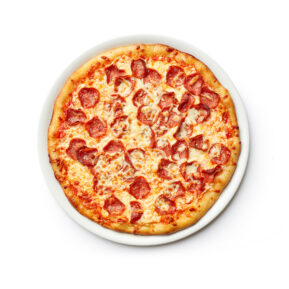 Pepperoni pizza on white plate – restaurant menu photography Toronto
